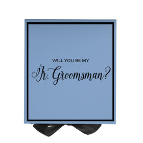 Will You Be My jr groomsman? Proposal Box Light Blue w/ Black Bow-  Border