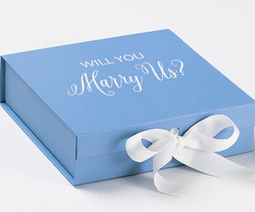 Will You Marry Us?? Proposal Box Light Blue w/ white Bow- No Border