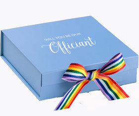 Will You Be our Officiant? Proposal Box light blue - No Border - Rainbow Ribbon