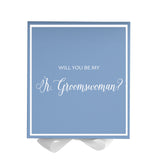 Will You Be My Jr Groomswoman? Proposal Box Light Blue w/ white Bow-  Border