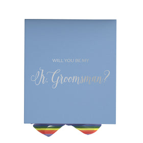 Will You Be My jr groomsman? Proposal Box light blue - No Border - Rainbow Ribbon