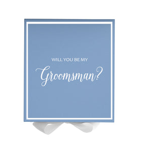 Will You Be My groomsman? Proposal Box Light Blue w/ white Bow-  Border