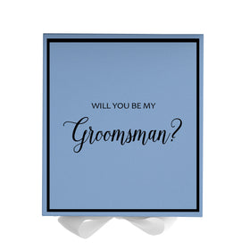 Will You Be My groomsman? Proposal Box Light Blue w/ white Bow-  Border