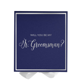 Will You Be My jr groomsman? Proposal Box Navy w/ White Bow -  Border