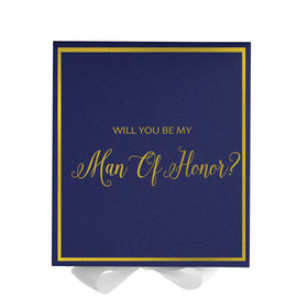 Will You Be My Man of Honor? Proposal Box Navy w/ White Bow -  Border