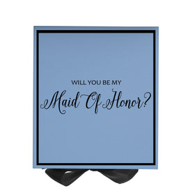 Will You Be My maid of honor? Proposal Box Light Blue w/ Black Bow-  Border