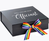 Will You Be our Officiant? Proposal Box black - No Border - Rainbow Ribbon