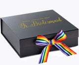 Will You Be My Jr Bridesmaid? Proposal Box black - No Border - Rainbow Ribbon