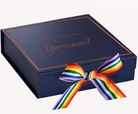 Will You Be My groomsman? Proposal Box Navy -  Border - Rainbow Ribbon