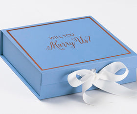 Will You Marry Us?? Proposal Box Light Blue w/ white Bow-  Border