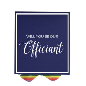 Will You Be our Officiant? Proposal Box Navy -  Border - Rainbow Ribbon