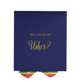 Will You Be My Usher? Proposal Box Navy - No Border - Rainbow Ribbon