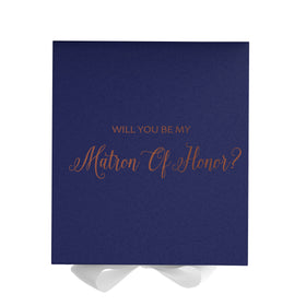 Will You Be My Matron of Honor? Proposal Box Navy w/ White Bow - No Border