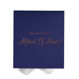 Will You Be My Matron of Honor? Proposal Box Navy w/ White Bow - No Border
