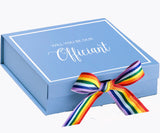 Will You Be our Officiant? Proposal Box light blue -  Border - Rainbow Ribbon