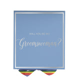 Will You Be My groomswoman? Proposal Box light blue -  Border - Rainbow Ribbon