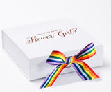 Will You Be My Flower Girl? Proposal Box White - No Border - Rainbow Ribbon