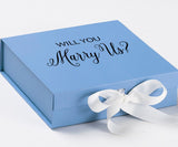 Will You Marry Us?? Proposal Box Light Blue w/ white Bow- No Border