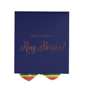 Will You Be My Ring Bearer? Proposal Box Navy - No Border - Rainbow Ribbon