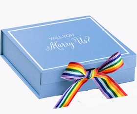 Will You Marry Us?? Proposal Box light blue -  Border - Rainbow Ribbon