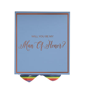 Will You Be My Man of Honor? Proposal Box light blue -  Border - Rainbow Ribbon