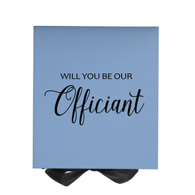 Will You Be our Officiant? Proposal Box Light Blue w/ Black Bow- No Border