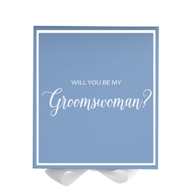 Will You Be My groomswoman? Proposal Box Light Blue w/ white Bow-  Border