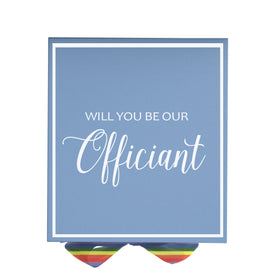 Will You Be our Officiant? Proposal Box light blue -  Border - Rainbow Ribbon