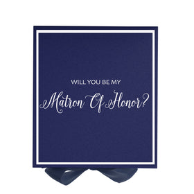 Will You Be My Matron of Honor? Proposal Box Navy -  Border