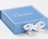 Will You Be My jr groomsman? Proposal Box Light Blue w/ white Bow-  Border