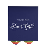 Will You Be My Flower Girl? Proposal Box Navy - No Border - Rainbow Ribbon