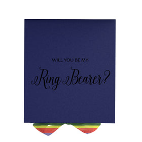 Will You Be My Ring Bearer? Proposal Box Navy - No Border - Rainbow Ribbon