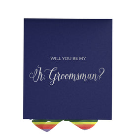 Will You Be My jr groomsman? Proposal Box Navy - No Border - Rainbow Ribbon