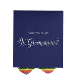 Will You Be My jr groomsman? Proposal Box Navy - No Border - Rainbow Ribbon