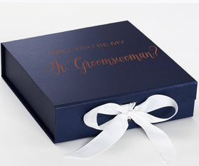 Will You Be My Jr Groomswoman? Proposal Box Navy w/ White Bow - No Border