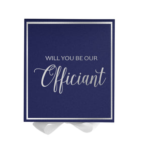 Will You Be our Officiant? Proposal Box Navy w/ White Bow -  Border