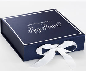 Will You Be My Ring Bearer? Proposal Box Navy w/ White Bow -  Border