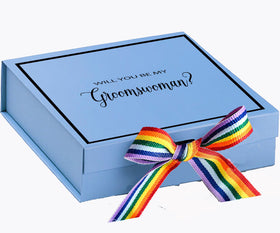 Will You Be My groomswoman? Proposal Box light blue -  Border - Rainbow Ribbon