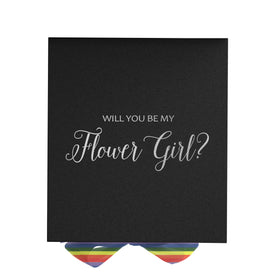 Will You Be My Flower Girl? Proposal Box black - No Border - Rainbow Ribbon