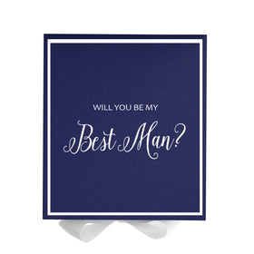 Will You Be My Best man? Proposal Box Navy w/ White Bow -  Border