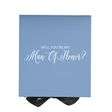 Will You Be My Man of Honor? Proposal Box Light Blue w/ Black Bow- No Border