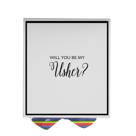 Will You Be My Usher? Proposal Box White -  Border - Rainbow Ribbon