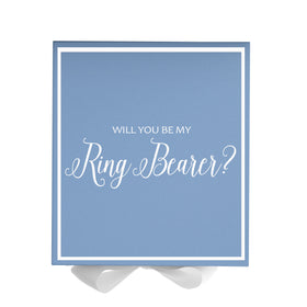 Will You Be My Ring Bearer? Proposal Box Light Blue w/ white Bow-  Border