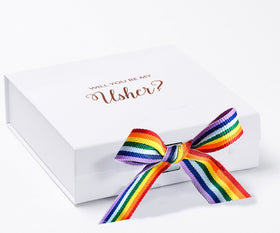 Will You Be My Usher? Proposal Box White - No Border - Rainbow Ribbon