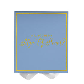 Will You Be My Man of Honor? Proposal Box Light Blue w/ white Bow-  Border