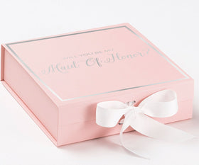 Will You Be My maid of honor? Proposal Box Pink w/ White Bow -  Border