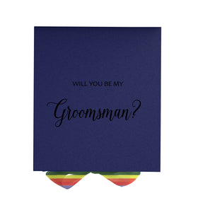 Will You Be My groomsman? Proposal Box Navy - No Border - Rainbow Ribbon