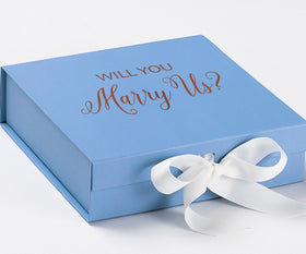 Will You Marry Us?? Proposal Box Light Blue w/ white Bow- No Border