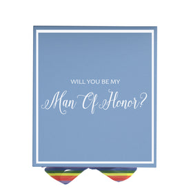 Will You Be My Man of Honor? Proposal Box light blue -  Border - Rainbow Ribbon