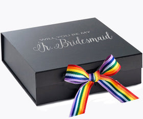 Will You Be My Jr Bridesmaid? Proposal Box black - No Border - Rainbow Ribbon